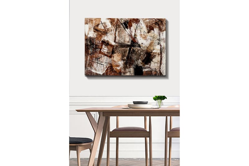 Lerretsbilde 70x100 cm - Abstrakt komposisjon med elementer av geometriske former og linjer - Mørk brun / Beige / Hvit - Innredning - Bilder & kunst - Lerretsbilder