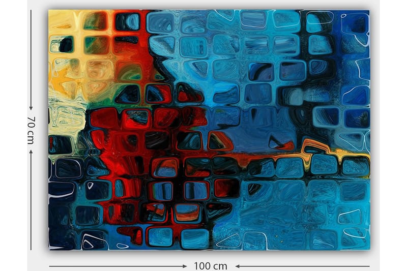 Lerretsbilde 70x100 cm - Abstrakt komposisjon med fargerike firkanter i blått og rødt - Blå / Rød / Oransje - Innredning - Bilder & kunst - Lerretsbilder
