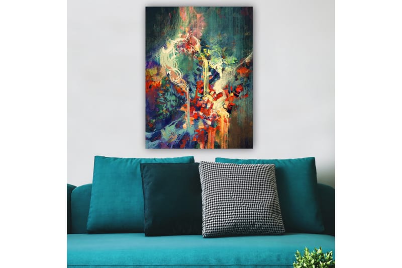 Lerretsbilde 70x100 cm - Abstrakt komposisjon med fargerike former og dynamiske linjer - Rød / Grønn / Blå - Innredning - Bilder & kunst - Lerretsbilder