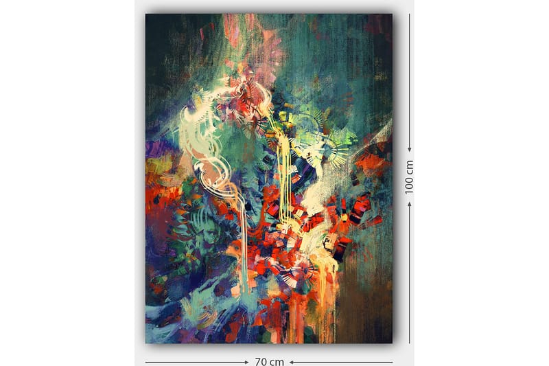 Lerretsbilde 70x100 cm - Abstrakt komposisjon med fargerike former og dynamiske linjer - Rød / Grønn / Blå - Innredning - Bilder & kunst - Lerretsbilder