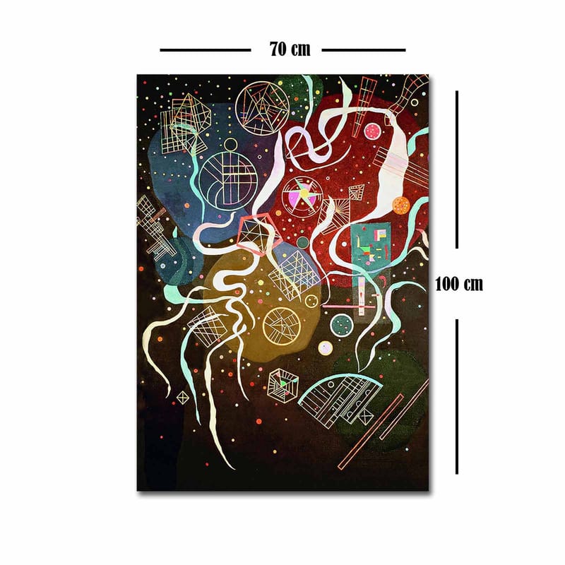 Lerretsbilde 70x100 cm - Abstrakt komposisjon med fargerike former og linjer som skaper en dynamisk bevegelse - Rød / Grønn / Blå - Innredning - Bilder & kunst - Lerretsbilder