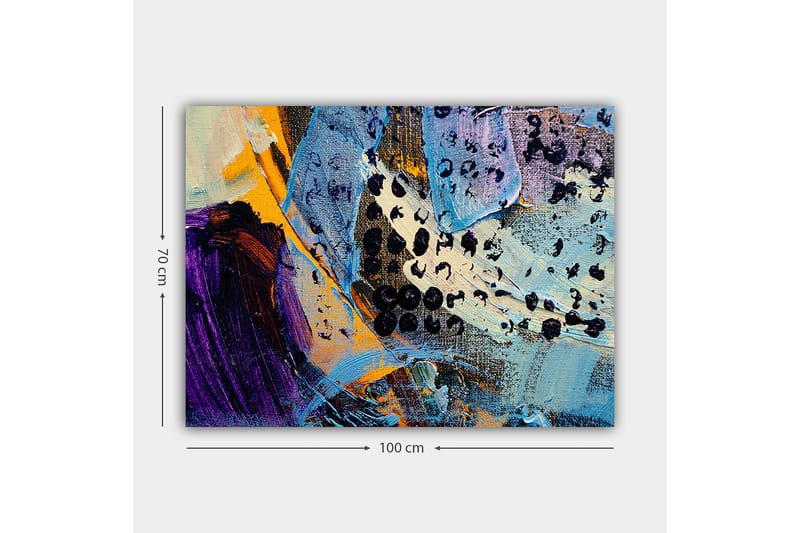 Lerretsbilde 70x100 cm - Abstrakt komposisjon med fargerike former og teksturer - Blå / Svart / Oransje - Innredning - Bilder & kunst - Lerretsbilder