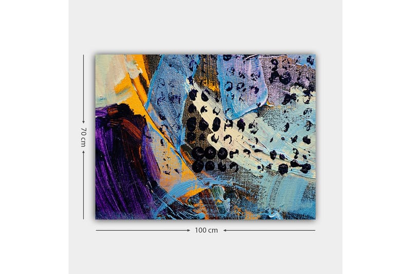Lerretsbilde 70x100 cm - Abstrakt komposisjon med fargerike former og teksturer - Blå / Svart / Oransje - Innredning - Bilder & kunst - Lerretsbilder