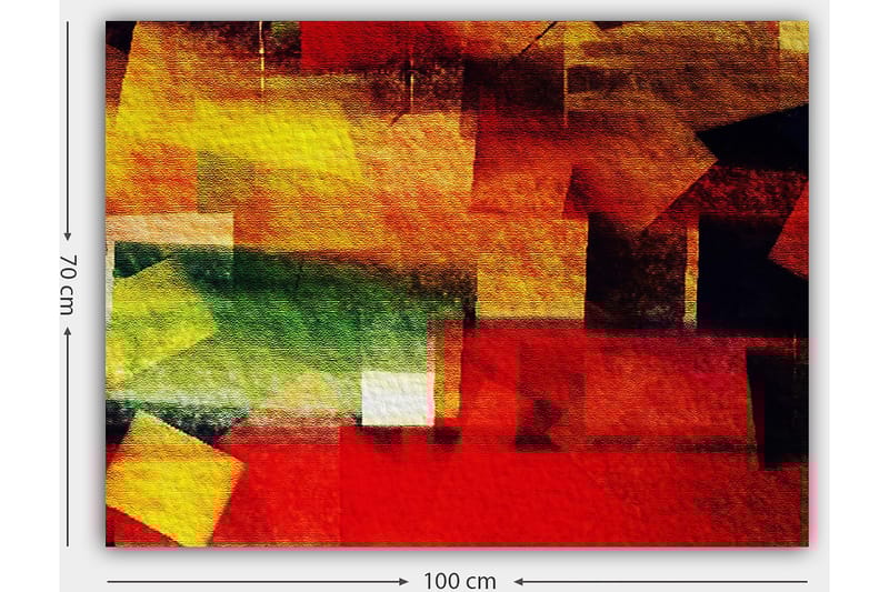 Lerretsbilde 70x100 cm - Abstrakt komposisjon med fargerike geometriske former i røde, gule og grønne nyanser - Rød / Gul / Grønn - Innredning - Bilder & kunst - Lerretsbilder