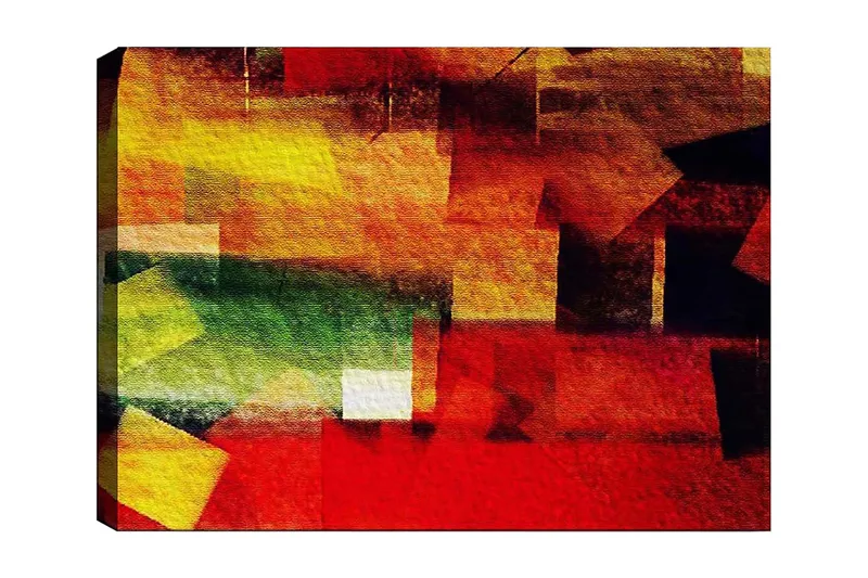Lerretsbilde 70x100 cm - Abstrakt komposisjon med fargerike geometriske former i røde, gule og grønne nyanser, Rød / Gul / Grønn