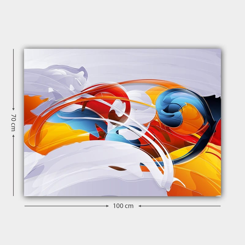 Lerretsbilde 70x100 cm - Abstrakt komposisjon med fargerike husker og former - Rød / Blå / Oransje - Innredning - Bilder & kunst - Lerretsbilder