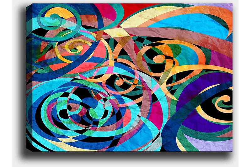 Lerretsbilde 70x100 cm - Abstrakt komposisjon med fargerike spiraler og kurver som skaper en dynamisk bevegelse - Turkis / Lilla / Rød - Innredning - Bilder & kunst - Lerretsbilder