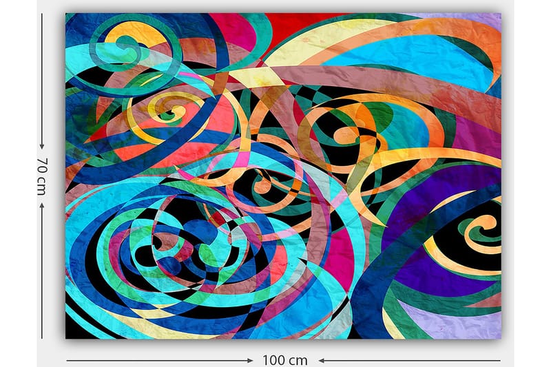 Lerretsbilde 70x100 cm - Abstrakt komposisjon med fargerike spiraler og kurver som skaper en dynamisk bevegelse - Turkis / Lilla / Rød - Innredning - Bilder & kunst - Lerretsbilder