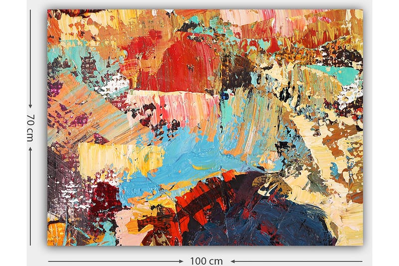 Lerretsbilde 70x100 cm - Abstrakt komposisjon med fargerike penselstrøk som skaper en dynamisk og levende følelse - Rød / Blå / Beige - Innredning - Bilder & kunst - Lerretsbilder