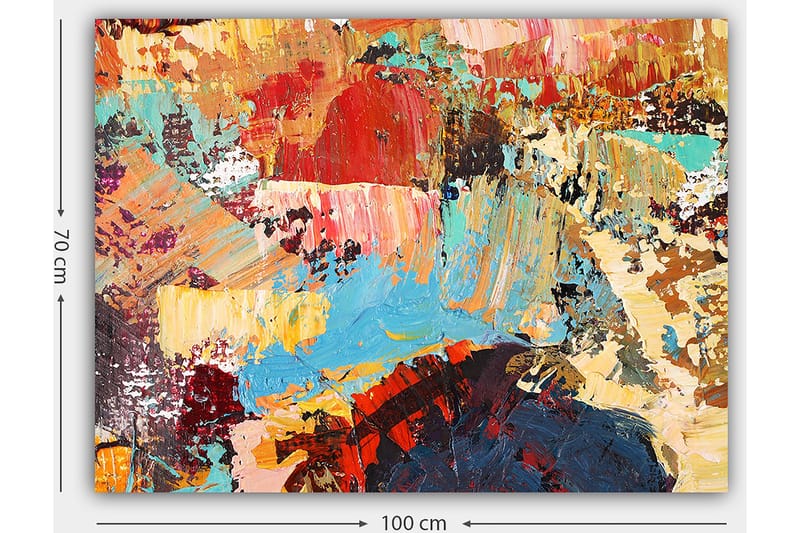 Lerretsbilde 70x100 cm - Abstrakt komposisjon med fargerike penselstrøk som skaper en dynamisk og levende følelse - Rød / Blå / Beige - Innredning - Bilder & kunst - Lerretsbilder