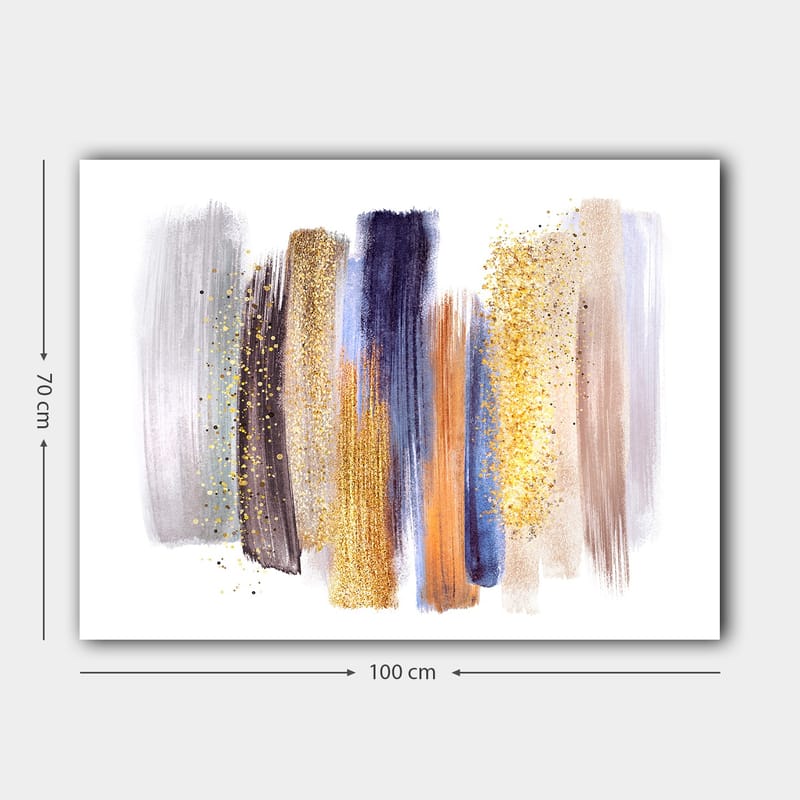 Lerretsbilde 70x100 cm - Abstrakt komposisjon med fargerike penselstrøk i forskjellige nyanser - Gull / Mørk blå / Grå - Innredning - Bilder & kunst - Lerretsbilder