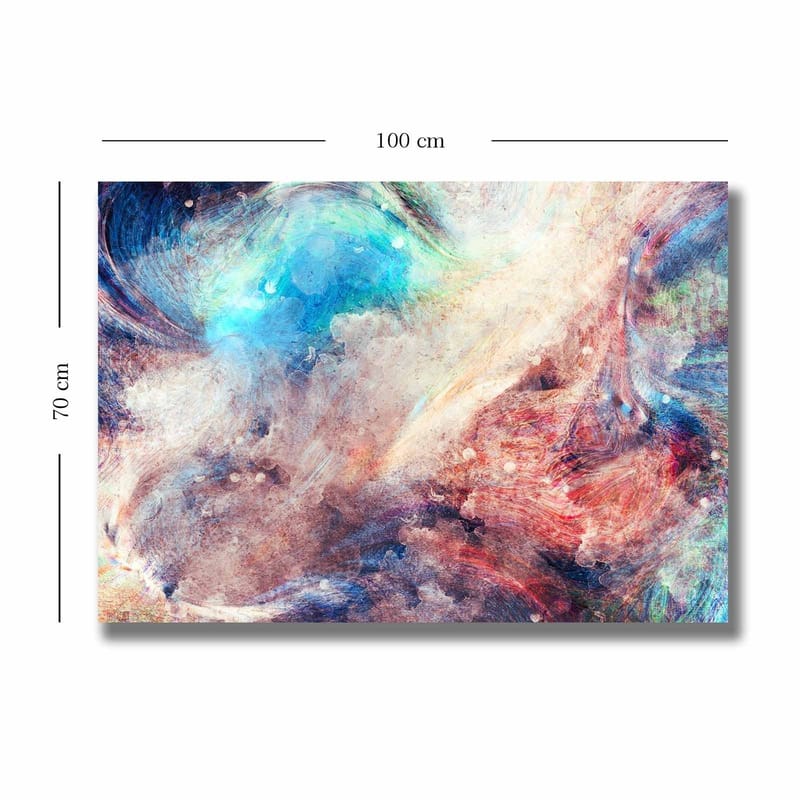 Lerretsbilde 70x100 cm - Abstrakt komposisjon med flytende farger som skaper en følelse av bevegelse og dybde - Blå / Rød / Beige - Innredning - Bilder & kunst - Lerretsbilder