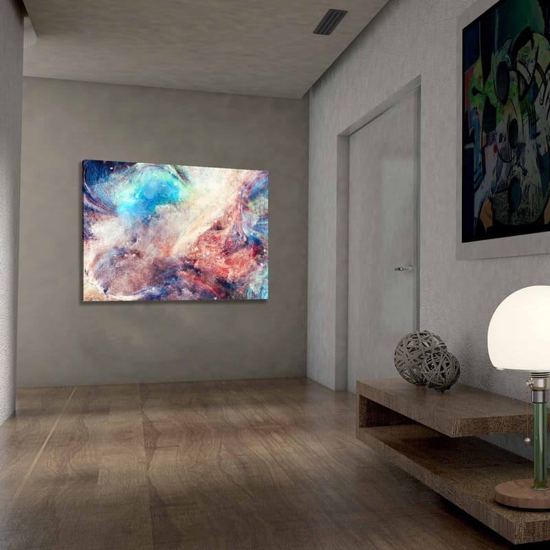 Lerretsbilde 70x100 cm - Abstrakt komposisjon med flytende farger som skaper en følelse av bevegelse og dybde - Blå / Rød / Beige - Innredning - Bilder & kunst - Lerretsbilder