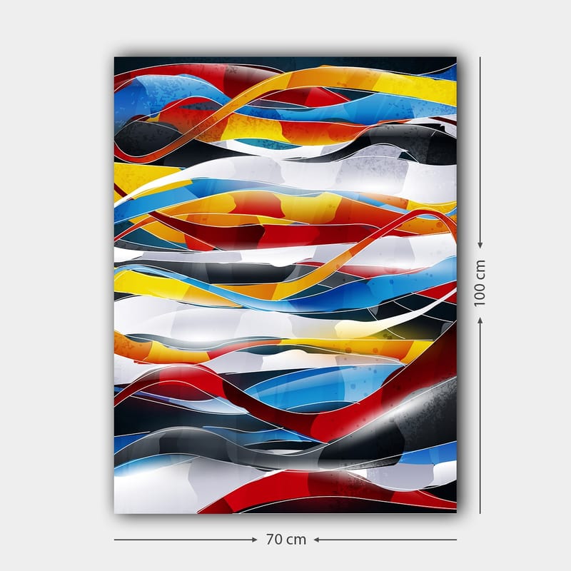 Lerretsbilde 70x100 cm - Abstrakt komposisjon med flytende linjer i sterke farger - Rød / Blå / Svart - Innredning - Bilder & kunst - Lerretsbilder