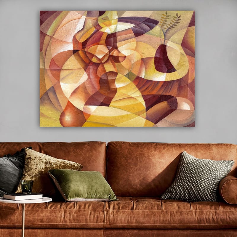 Lerretsbilde 70x100 cm - Abstrakt komposisjon med former og en vase - Gull / Brun / Beige - Innredning - Bilder & kunst - Lerretsbilder