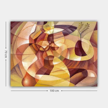 Lerretsbilde 70x100 cm - Abstrakt komposisjon med former og en vase - Gull / Brun / Beige - Innredning - Bilder & kunst - Lerretsbilder