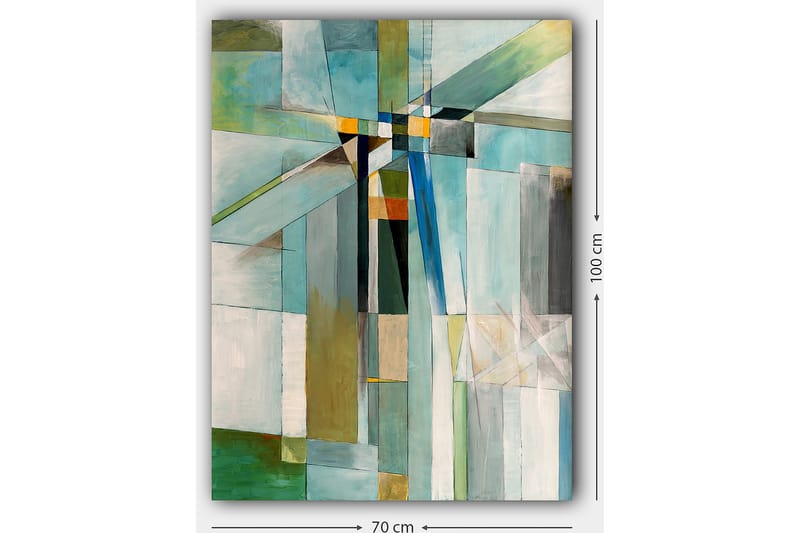 Lerretsbilde 70x100 cm - Abstrakt komposisjon med geometriske former i forskjellige nyanser av blått og grønt - Blå / Grønn / Beige - Innredning - Bilder & kunst - Lerretsbilder