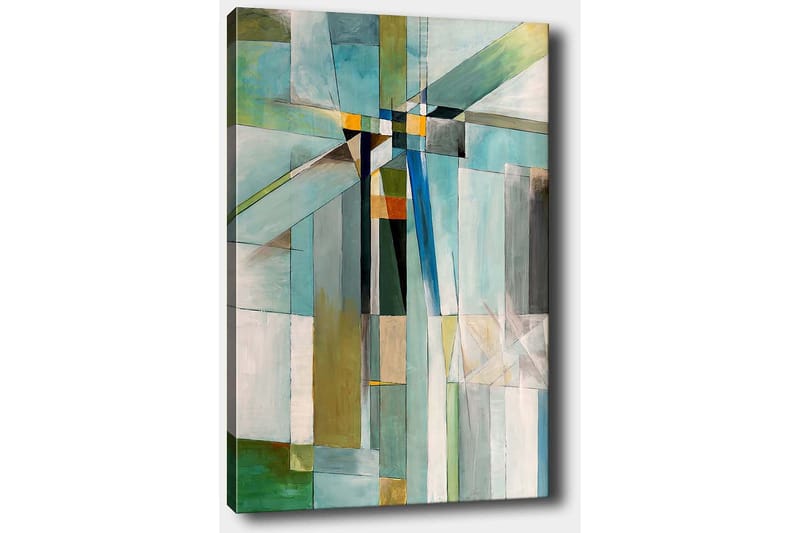 Lerretsbilde 70x100 cm - Abstrakt komposisjon med geometriske former i forskjellige nyanser av blått og grønt - Blå / Grønn / Beige - Innredning - Bilder & kunst - Lerretsbilder