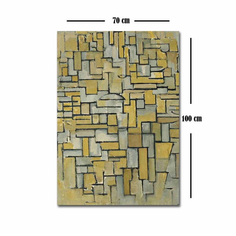 Lerretsbilde 70x100 cm - Abstrakt komposisjon med geometriske former i gult og grått - Gul / Grå - Innredning - Bilder & kunst - Lerretsbilder