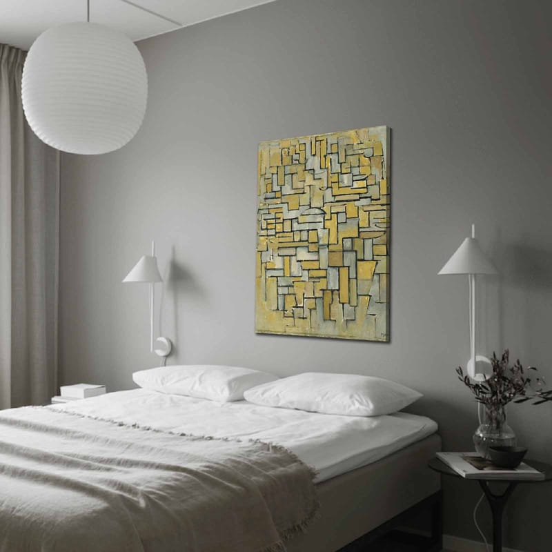 Lerretsbilde 70x100 cm - Abstrakt komposisjon med geometriske former i gult og grått - Gul / Grå - Innredning - Bilder & kunst - Lerretsbilder