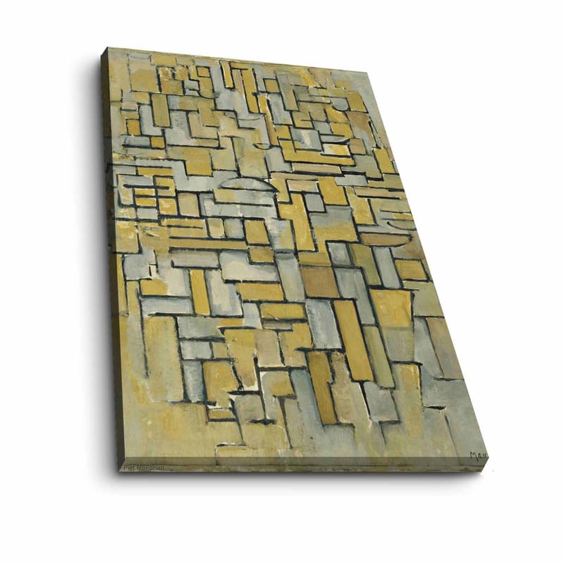 Lerretsbilde 70x100 cm - Abstrakt komposisjon med geometriske former i gult og grått - Gul / Grå - Innredning - Bilder & kunst - Lerretsbilder