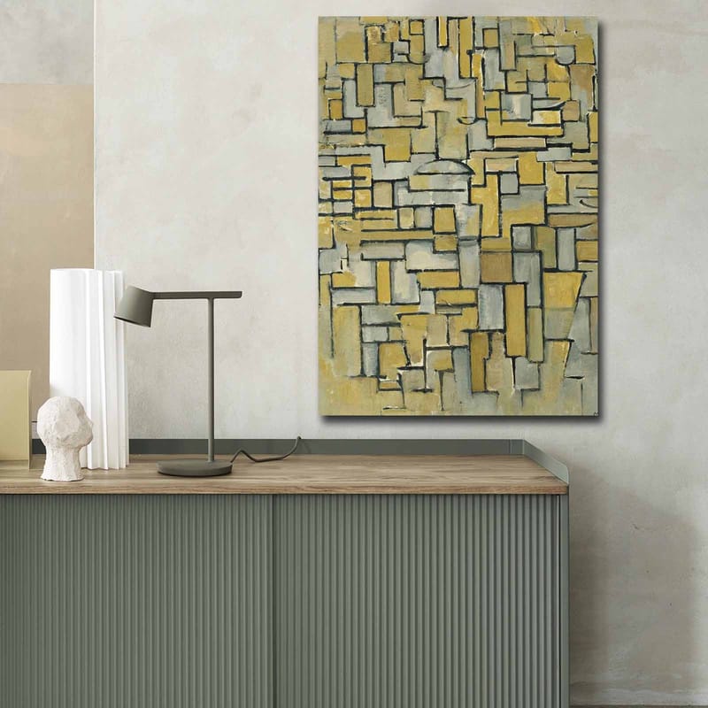 Lerretsbilde 70x100 cm - Abstrakt komposisjon med geometriske former i gult og grått - Gul / Grå - Innredning - Bilder & kunst - Lerretsbilder