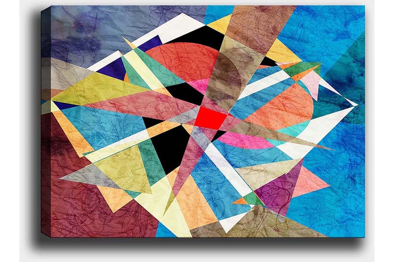 Lerretsbilde 70x100 cm - Abstrakt komposisjon med geometriske former i livlige farger - Blå / Rød / Svart - Innredning - Bilder & kunst - Lerretsbilder