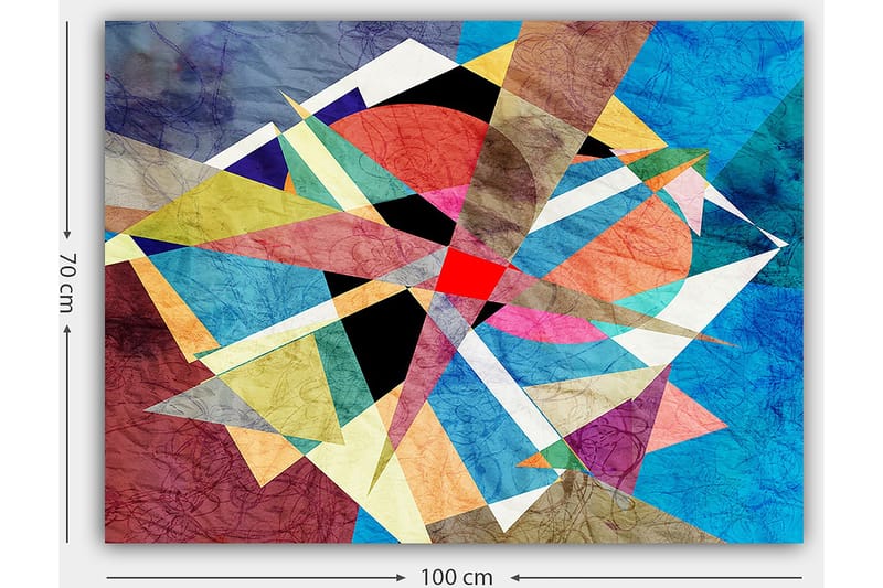 Lerretsbilde 70x100 cm - Abstrakt komposisjon med geometriske former i livlige farger - Blå / Rød / Svart - Innredning - Bilder & kunst - Lerretsbilder