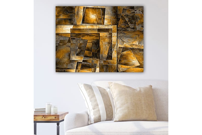 Lerretsbilde 70x100 cm - Abstrakt komposisjon med geometriske former i varme toner - Gull / Brun / Grå - Innredning - Bilder & kunst - Lerretsbilder