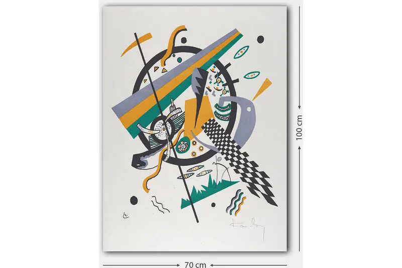 Lerretsbilde 70x100 cm - Abstrakt komposisjon med geometriske former og dynamiske linjer - Grønn / Gul / Svart - Innredning - Bilder & kunst - Lerretsbilder