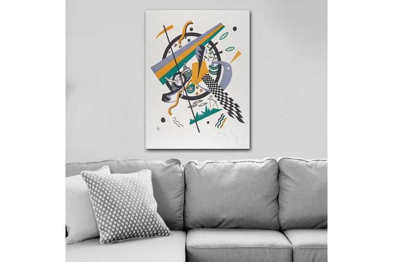 Lerretsbilde 70x100 cm - Abstrakt komposisjon med geometriske former og dynamiske linjer - Grønn / Gul / Svart - Innredning - Bilder & kunst - Lerretsbilder