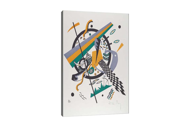 Lerretsbilde 70x100 cm - Abstrakt komposisjon med geometriske former og dynamiske linjer, Grønn / Gul / Svart