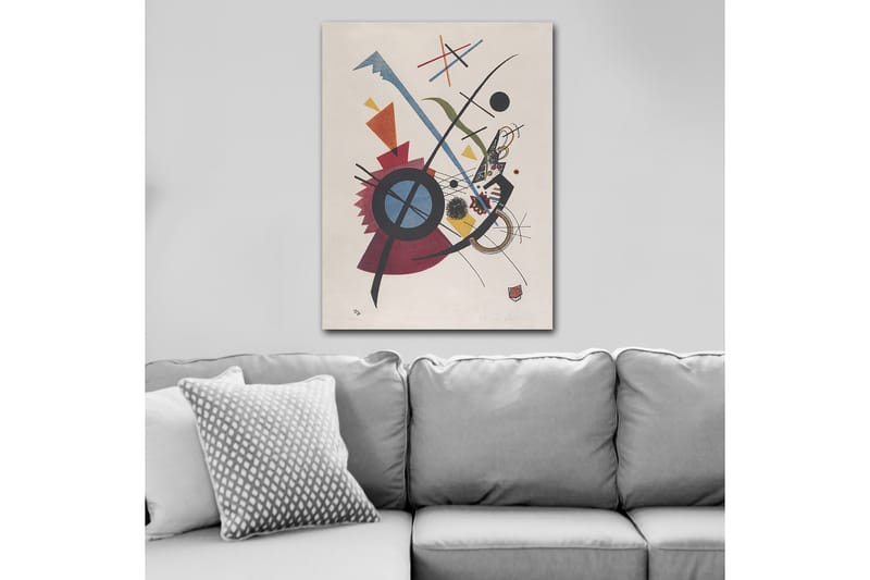 Lerretsbilde 70x100 cm - Abstrakt komposisjon med geometriske former og dynamiske linjer - Rød / Blå / Svart - Innredning - Bilder & kunst - Lerretsbilder