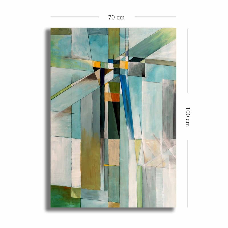 Lerretsbilde 70x100 cm - Abstrakt komposisjon med geometriske former og en harmonisk fargepalett - Blå / Grønn / Beige - Innredning - Bilder & kunst - Lerretsbilder