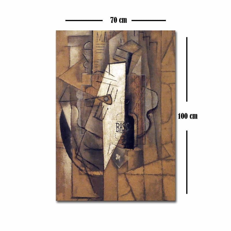 Lerretsbilde 70x100 cm - Abstrakt komposisjon med geometriske former og en sentral hvit figur - Brun / Hvit / Svart - Innredning - Bilder & kunst - Lerretsbilder