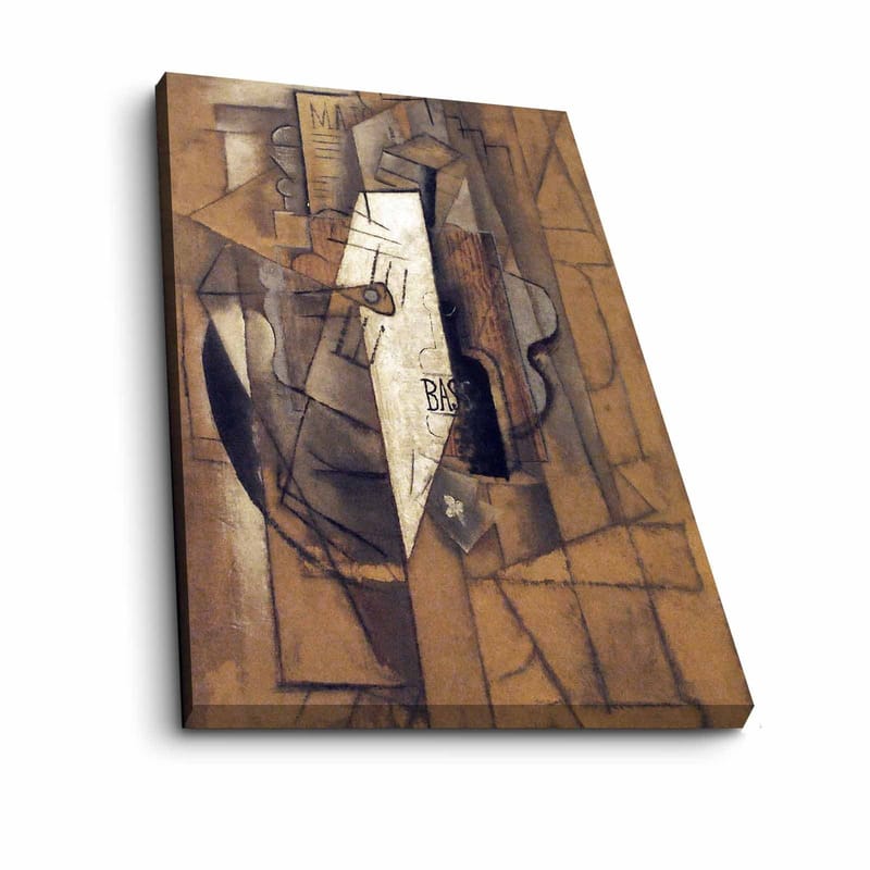 Lerretsbilde 70x100 cm - Abstrakt komposisjon med geometriske former og en sentral hvit figur - Brun / Hvit / Svart - Innredning - Bilder & kunst - Lerretsbilder