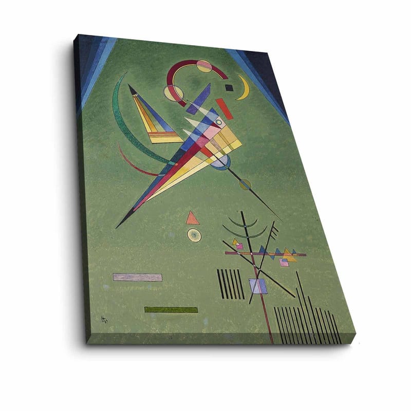 Lerretsbilde 70x100 cm - Abstrakt komposisjon med geometriske former og fargerike linjer - Grønn / Blå / Rød - Innredning - Bilder & kunst - Lerretsbilder