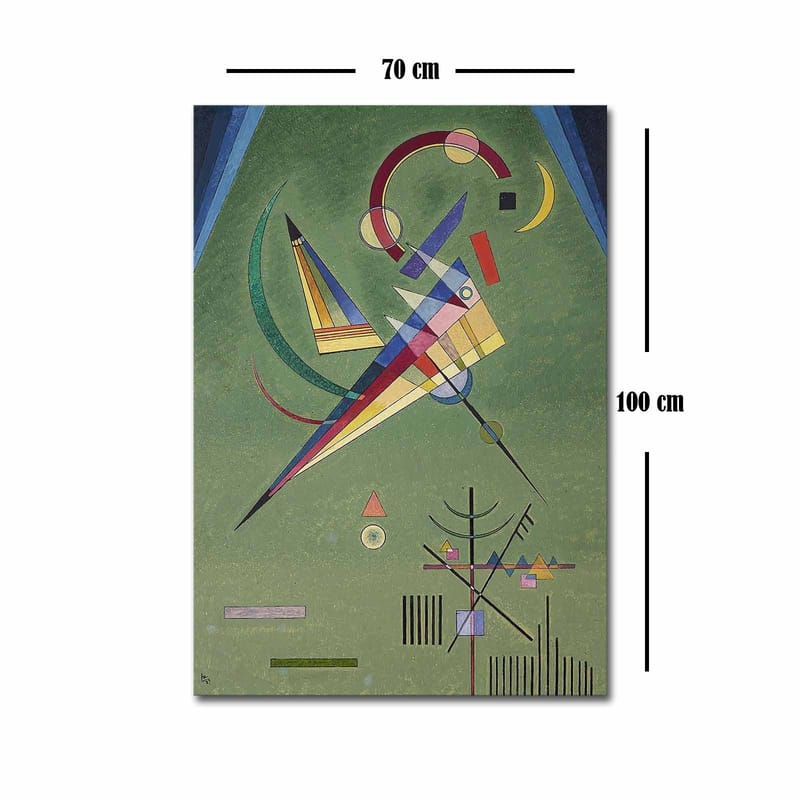 Lerretsbilde 70x100 cm - Abstrakt komposisjon med geometriske former og fargerike linjer - Grønn / Blå / Rød - Innredning - Bilder & kunst - Lerretsbilder