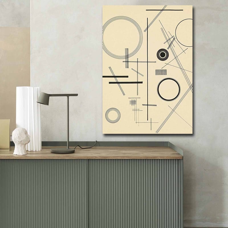 Lerretsbilde 70x100 cm - Abstrakt komposisjon med geometriske former og linjer - Beige / Svart - Innredning - Bilder & kunst - Lerretsbilder