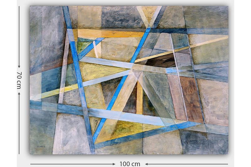 Lerretsbilde 70x100 cm - Abstrakt komposisjon med geometriske former og linjer i harmoniske farger - Blå / Beige / Grå - Innredning - Bilder & kunst - Lerretsbilder