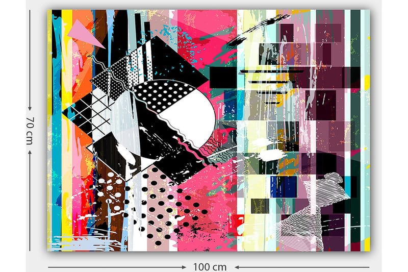 Lerretsbilde 70x100 cm - Abstrakt komposisjon med geometriske former og livlige farger - Rosa / Svart / Hvit - Innredning - Bilder & kunst - Lerretsbilder