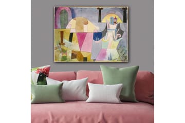 Lerretsbilde 70x100 cm - Abstrakt komposisjon med geometriske former og myke farger som skaper en drømmeaktig atmosfære - Rosa / Gul / Grønn - Innredning - Bilder & kunst - Lerretsbilder