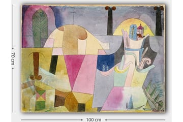 Lerretsbilde 70x100 cm - Abstrakt komposisjon med geometriske former og myke farger som skaper en drømmeaktig atmosfære - Rosa / Gul / Grønn - Innredning - Bilder & kunst - Lerretsbilder