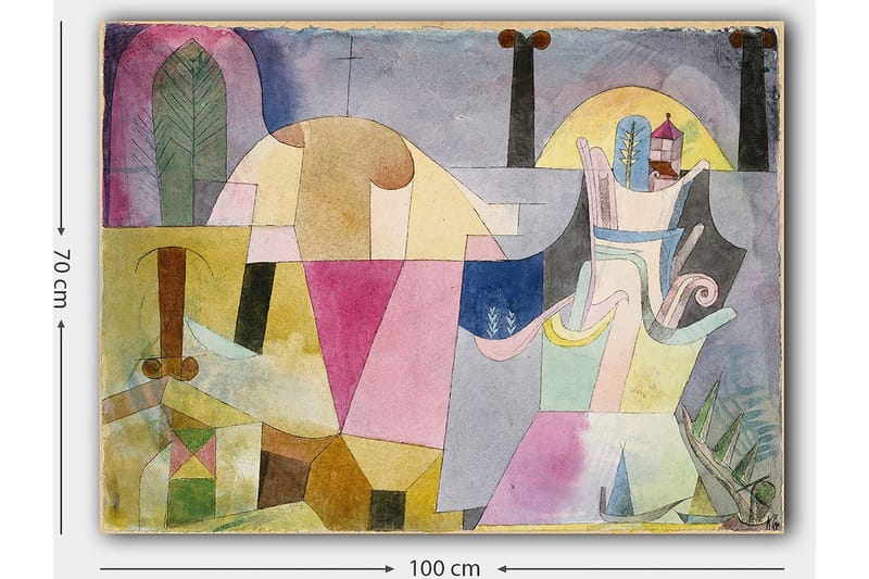 Lerretsbilde 70x100 cm - Abstrakt komposisjon med geometriske former og myke farger som skaper en drømmeaktig atmosfære - Rosa / Gul / Grønn - Innredning - Bilder & kunst - Lerretsbilder