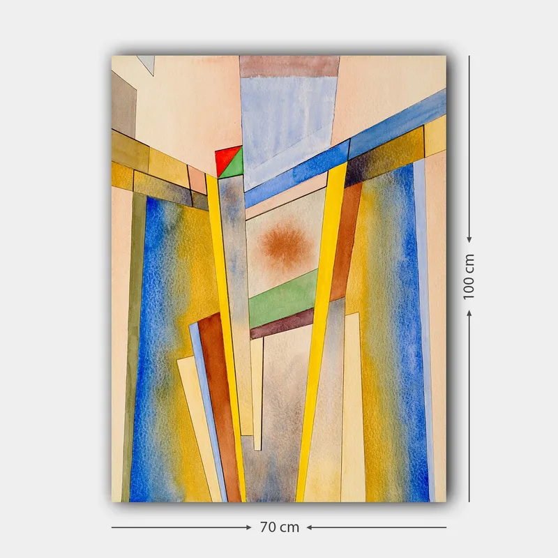 Lerretsbilde 70x100 cm - Abstrakt komposisjon med geometriske former og sterke farger - Gul / Blå / Rød - Innredning - Bilder & kunst - Lerretsbilder