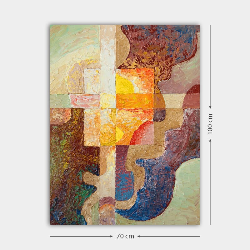 Lerretsbilde 70x100 cm - Abstrakt komposisjon med geometriske former og varme farger som skaper en dynamisk følelse - Mørk brun / Oransje / Lilla - Innredning - Bilder & kunst - Lerretsbilder