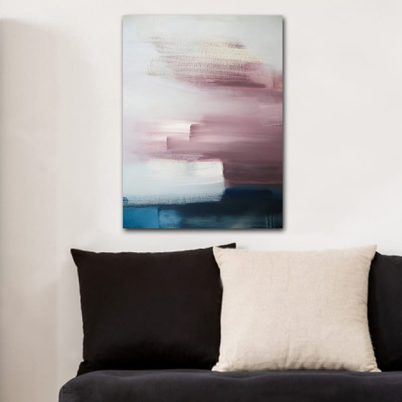 Lerretsbilde 70x100 cm - Abstrakt komposisjon med myke fargeoverganger i rosa og blå nyanser - Rosa / Blå / Hvit - Innredning - Bilder & kunst - Lerretsbilder