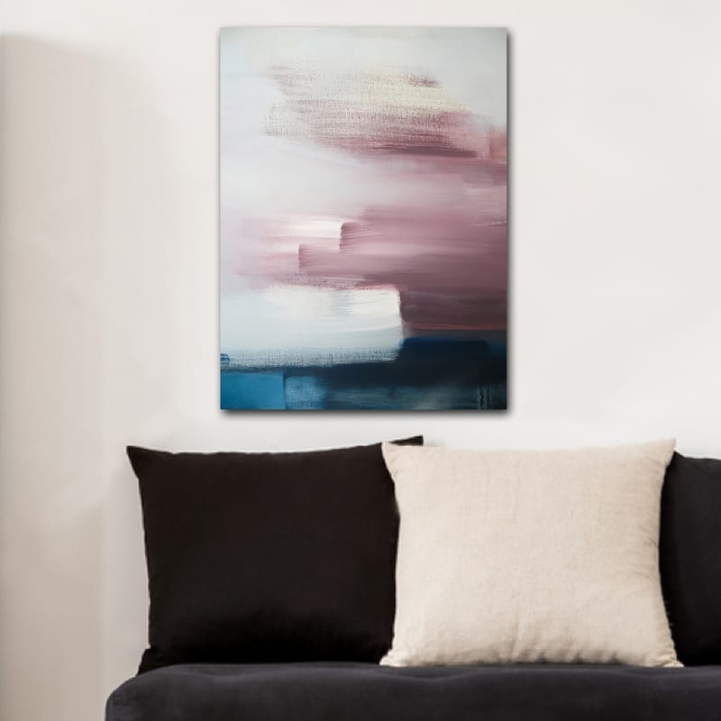 Lerretsbilde 70x100 cm - Abstrakt komposisjon med myke fargeoverganger i rosa og blå nyanser - Rosa / Blå / Hvit - Innredning - Bilder & kunst - Lerretsbilder
