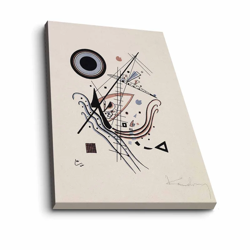 Lerretsbilde 70x100 cm - Abstrakt komposisjon med sirkler og linjer i harmonisk balanse - Svart / Rød / Blå - Innredning - Bilder & kunst - Lerretsbilder