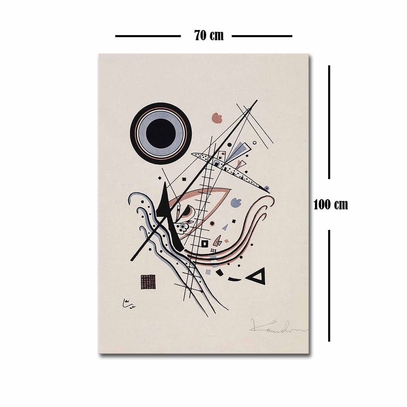 Lerretsbilde 70x100 cm - Abstrakt komposisjon med sirkler og linjer i harmonisk balanse - Svart / Rød / Blå - Innredning - Bilder & kunst - Lerretsbilder